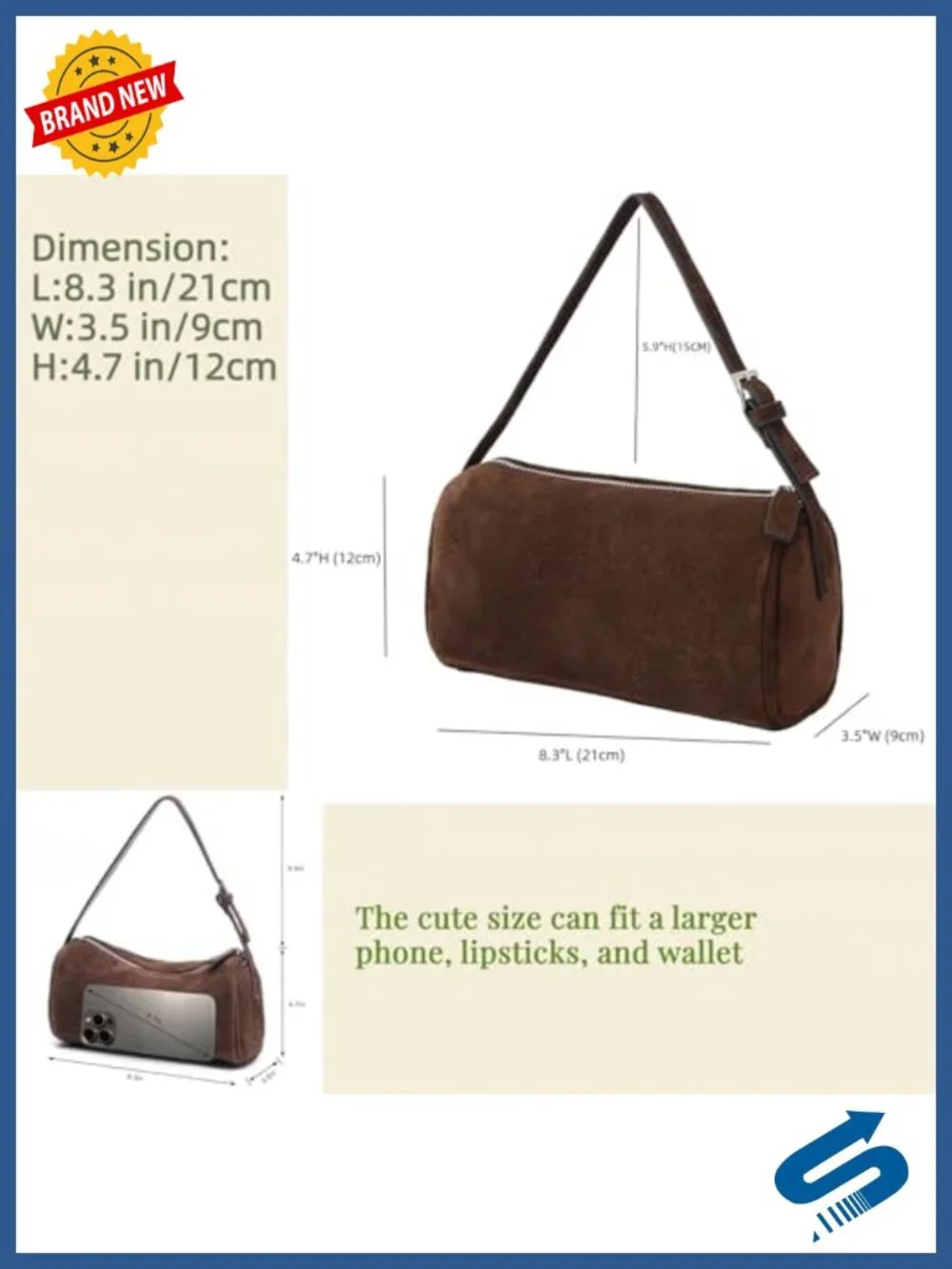 Genuine Suede Leather Barrel Purse Hobo Bag with Adjustable Strap Small Top